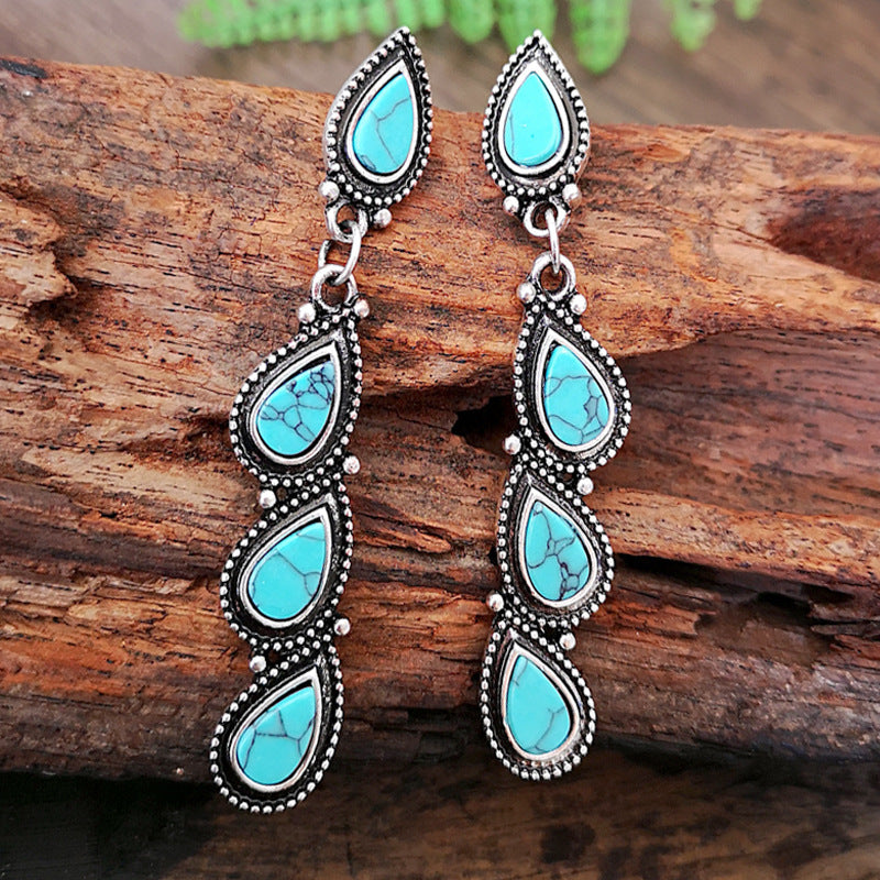Vintage Style Turquoise Leaf Drop Earrings