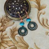 Bohemian Red Copper Colored Hoop Pendant Earrings