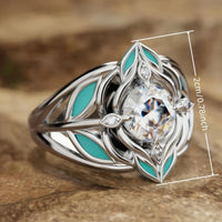 Elegant Bohemian Turquoise Leaf Zirconia Crystal Ring