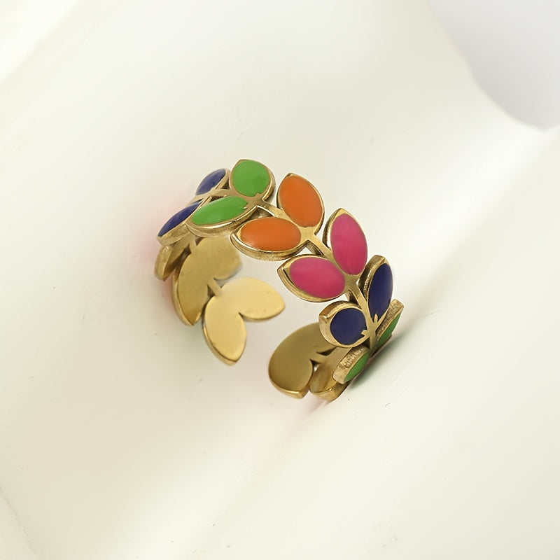 Boho Multicolor Leaf Design Band Ring