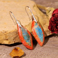 Vintage Bohemian Orange and Blue Natural Stone Leaf Earrings