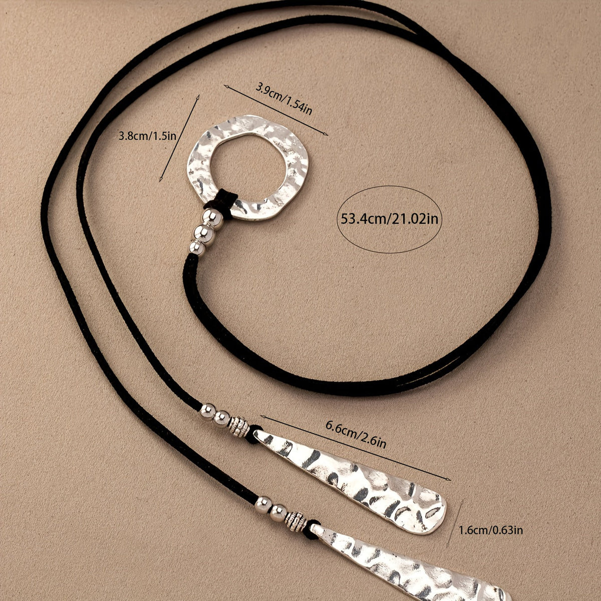 Western Style Hammered Silver Drop Necklace