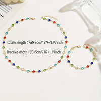Multicolor Crystal Chain Necklace & Bracelet Jewelry Set