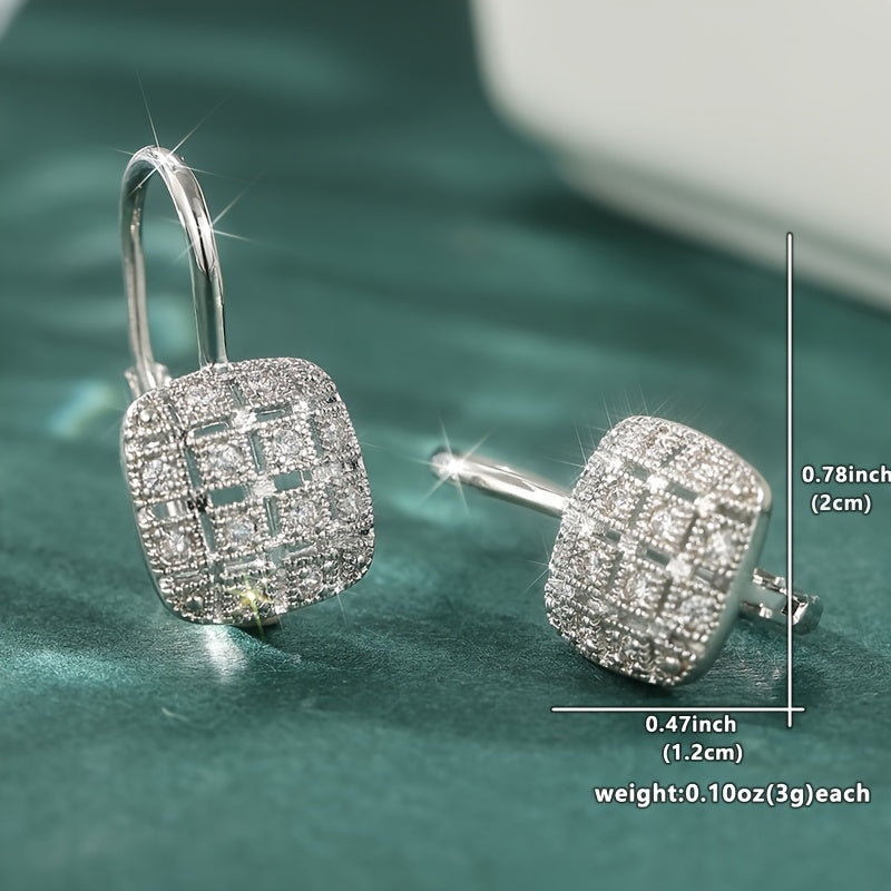 Classic White Zirconia Hook Shaped Hoops Earrings