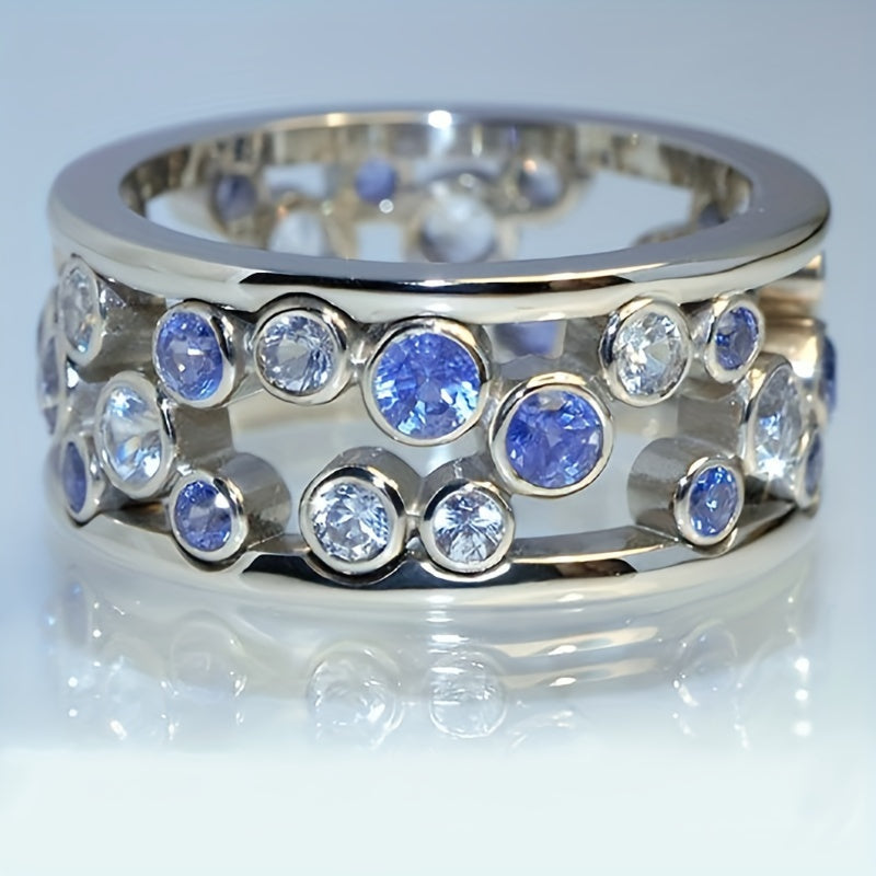 Elegant Sparkling Cubic Zirconia Silver Plating Band Ring