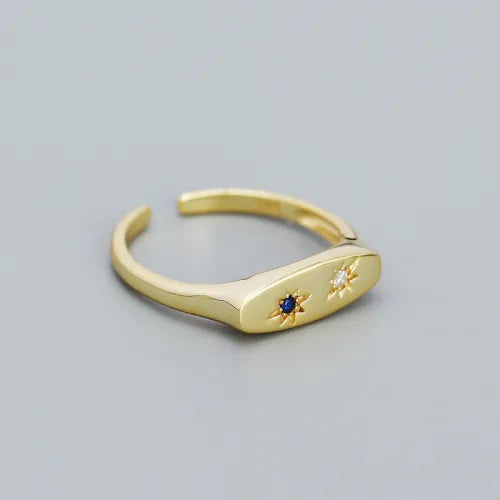 Vintage Celestial Blue Star Gold Plated Ring