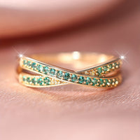 Elegant Minimalist Crossover Twisted Gold Plated Zirconia Ring