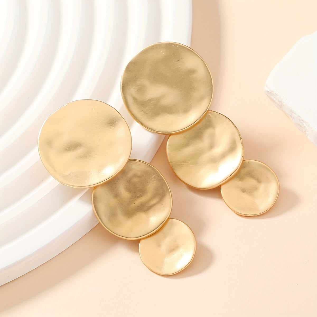 Hammered Gold Disc Statement Earrings