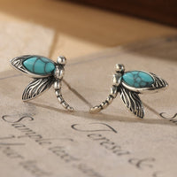 Vintage Turquoise Dragonfly Silver Plated Stud Earrings