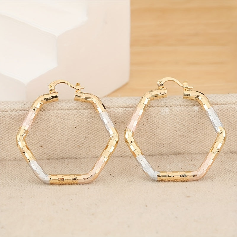 Vintage Retro Style Gold Plated Round Tie Dye Hoop Earrings