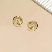 Modern Sculptural Design Gold Spiral Swirl Stud Earrings
