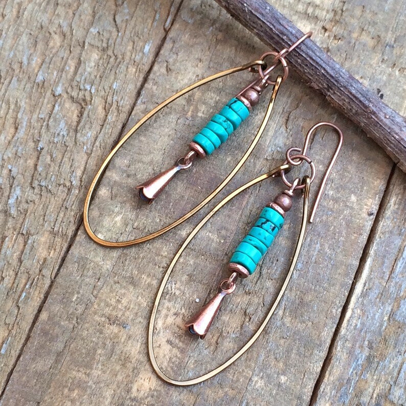 Vintage Bohemian Turquoise Beaded Hoop Earrings