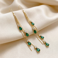 Green Rain Tassel Earrings