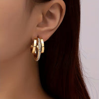 Vintage Gold C-Hoop Earrings with Pavé Crystal Detail