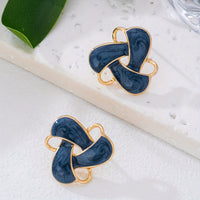 Navy Enamel Knot Stud Earrings with Gold Accents