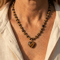 Elegant Tiger Eye Beaded Heart Pendant Necklace