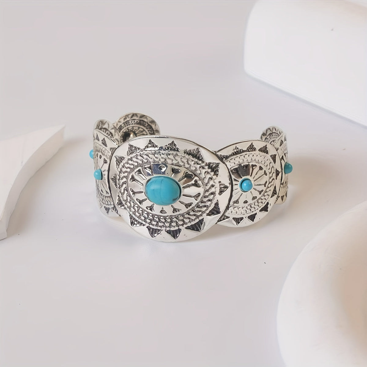 Vintage Stamped Turquoise Silver Plated Cuff Bracelet