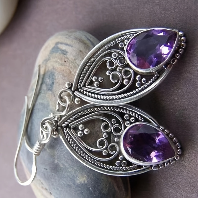 Vintage Teardrop Artificial Crystal Filigree Dangle Earrings