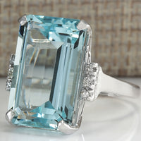 Elegant Classic 4 Prong Square Sea Blue Gemstone Ring