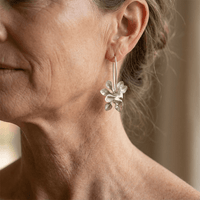 Elegant Silver Floral Hoop Drop Earrings