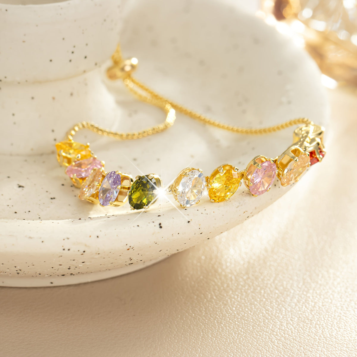Minimalist Colorful Zirconia Gemstone Adjustable Tennis Bracelet