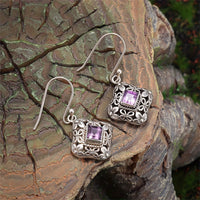 Vintage Purple Zirconia Floral Filigree Drop Earrings