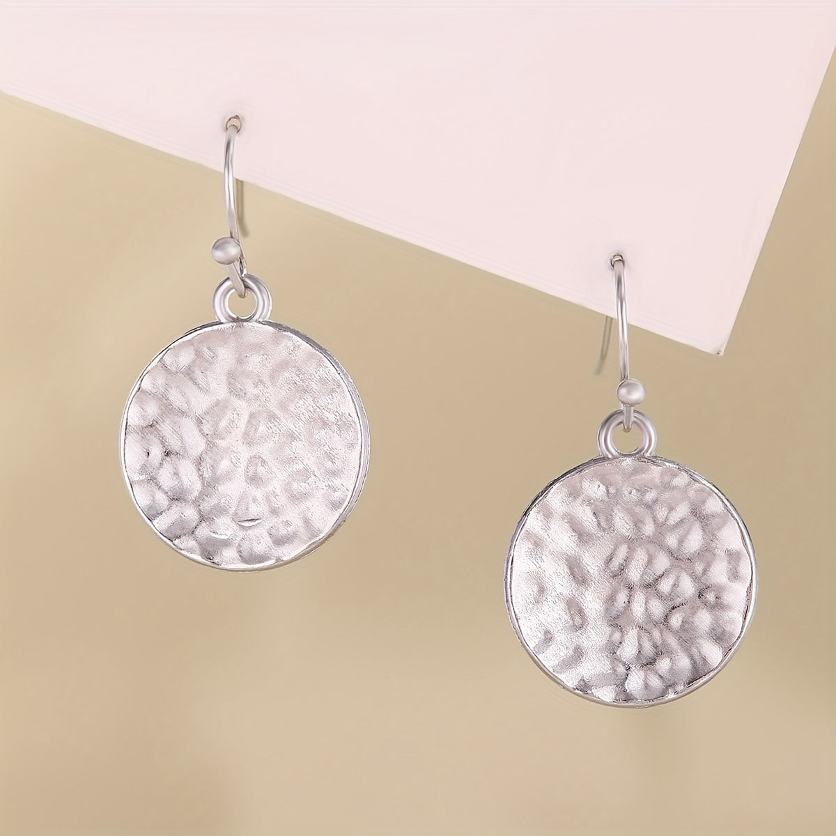 Round Shape Hammered Zinc Alloy Disc Drop Earrings