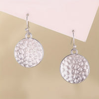Round Shape Hammered Zinc Alloy Disc Drop Earrings