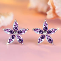 Elegant Purple Zirconia Flower Stud Earrings
