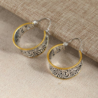 Vintage Two-Tone Hand Carved Bohemian Hoop Earrings