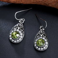 Retro Ethnic Style Water Droplet Green Zirconia Pendant Earrings