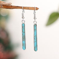 Elegant Antique Silver Plated Turquoise Geometry Pattern Drop Earrings