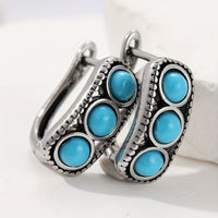 Vintage Silver Plated Turquoise Thick Hoop Earrings