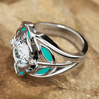 Elegant Bohemian Turquoise Leaf Zirconia Crystal Ring