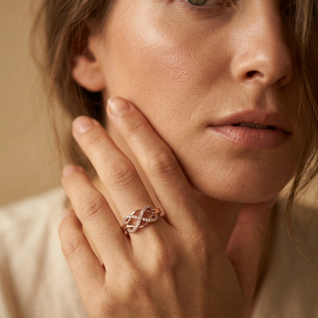 Copper Ring Zirconia Retro Golden Plated