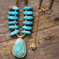 Natural Turquoise Stone Amazonite Pendant Necklace