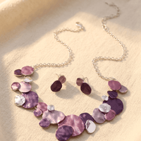 Vintage Distressed Silvery Purple Enamel Irregular Necklace Earrings Set