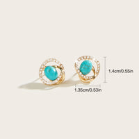 Vintage Bohemian Twist Turquoise Rhinestone Stud Earrings