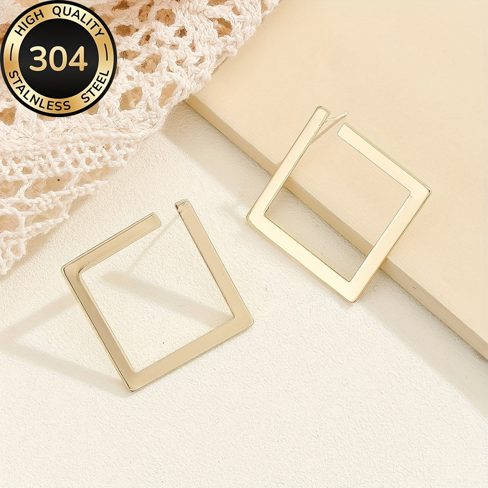 Minimalist Gold Plated Stainless Steel Square Drop Earrings