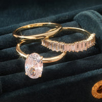 Elegant Oval Cut Zirconia Engagement Stacked Ring Set