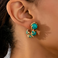 Vintage Turquoise Beaded Flower Design Earrings