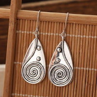 Vintage Spiral Teardrop Primitive Sun Silver Plated Earrings