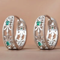Vintage Retro Hollowed Carved Design Green Zirconia Earring