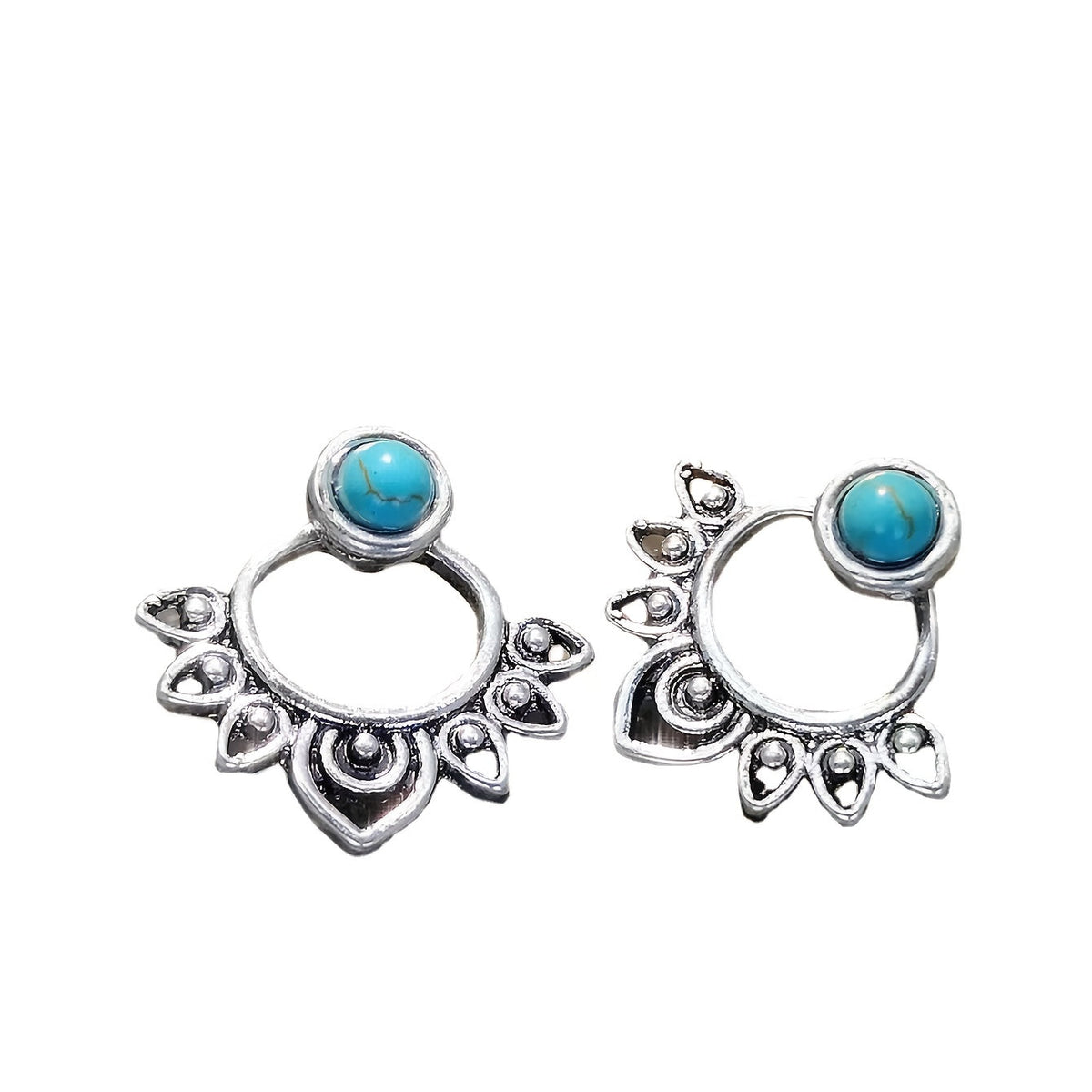 Turquoise Mandala Silver Plated Stud Earrings
