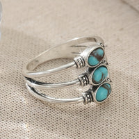 Vintage Boho Style Triple Turquoise Silver Ring