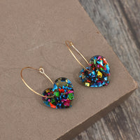 Vintage Style Resin Glitter Heart Pendant Earrings