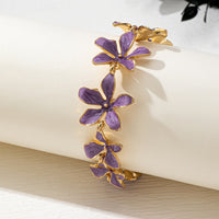Vintage Style Purple Enamel Flowers Gold Plated Bracelet