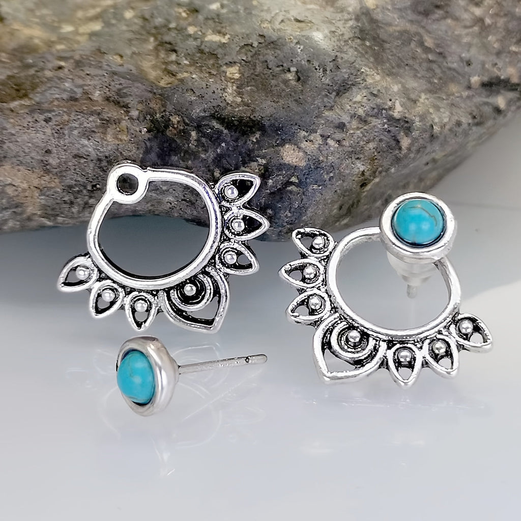 Turquoise Mandala Silver Plated Stud Earrings