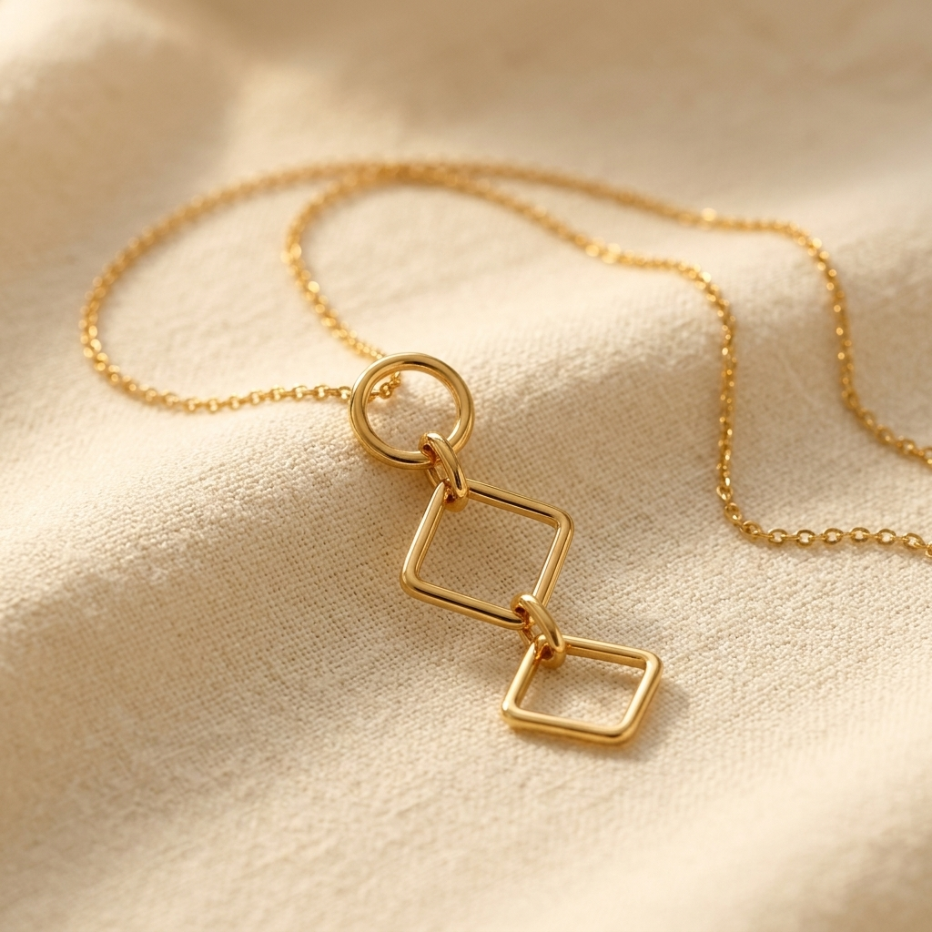 Gold Double Diamond Drop Necklace