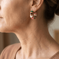 Vintage Enamel Huggie Hoop Earrings with Gold Accents